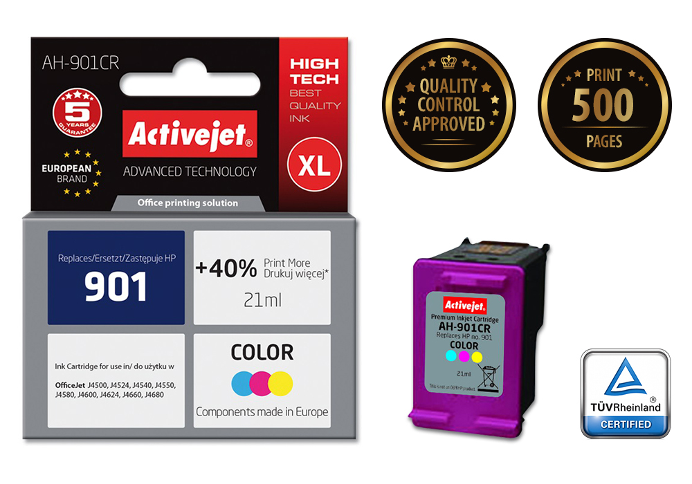Activejet AH-901CR ink (replacement for HP 901 CC656AE; Premium; 21 ml; color)