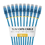 StarTech.com 50cm Blue Slim CAT6 Cable, 10 Pack, Snagless, 100W PoE, UTP, LSZH, 28AWG Pure Bare Copper Wire, Slim RJ45 Network Patch Cord w/Strain Reliefs, Individually Tested