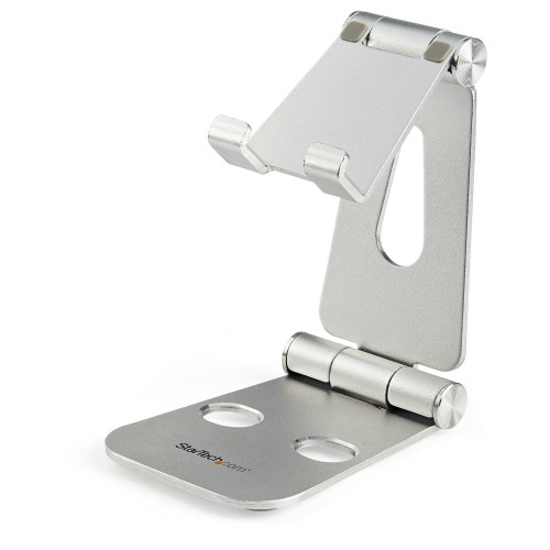 StarTech.com Phone and Tablet Stand - Foldable Universal Mobile Device Holder for Smartphones & Tablets - Adjustable Multi-Angle Ergonomic Cell Phone Stand for Desk - Portable - Silver