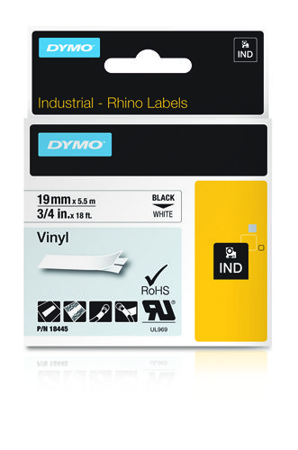 Image of Dymo 18445/S0718620 Ribbon Vinyl black on white 19mm x 5,5m for...