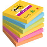 3M Post-it® Super Sticky Notes, Carnival Colour Collection, 76 mm x 76 mm, 90 Sheets/Pad, 6 Pads/Pack, 100% PEFC SGSCH-PEFC-COC-110078