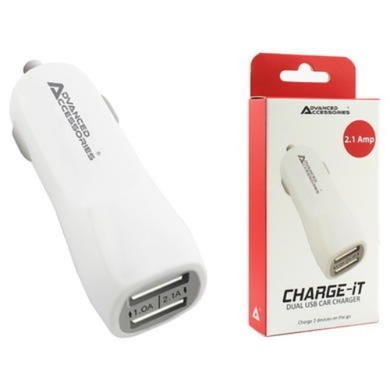 AdvancedAccessories Charge-It Dual USB In-Car Charger - 2.1A 1A USB