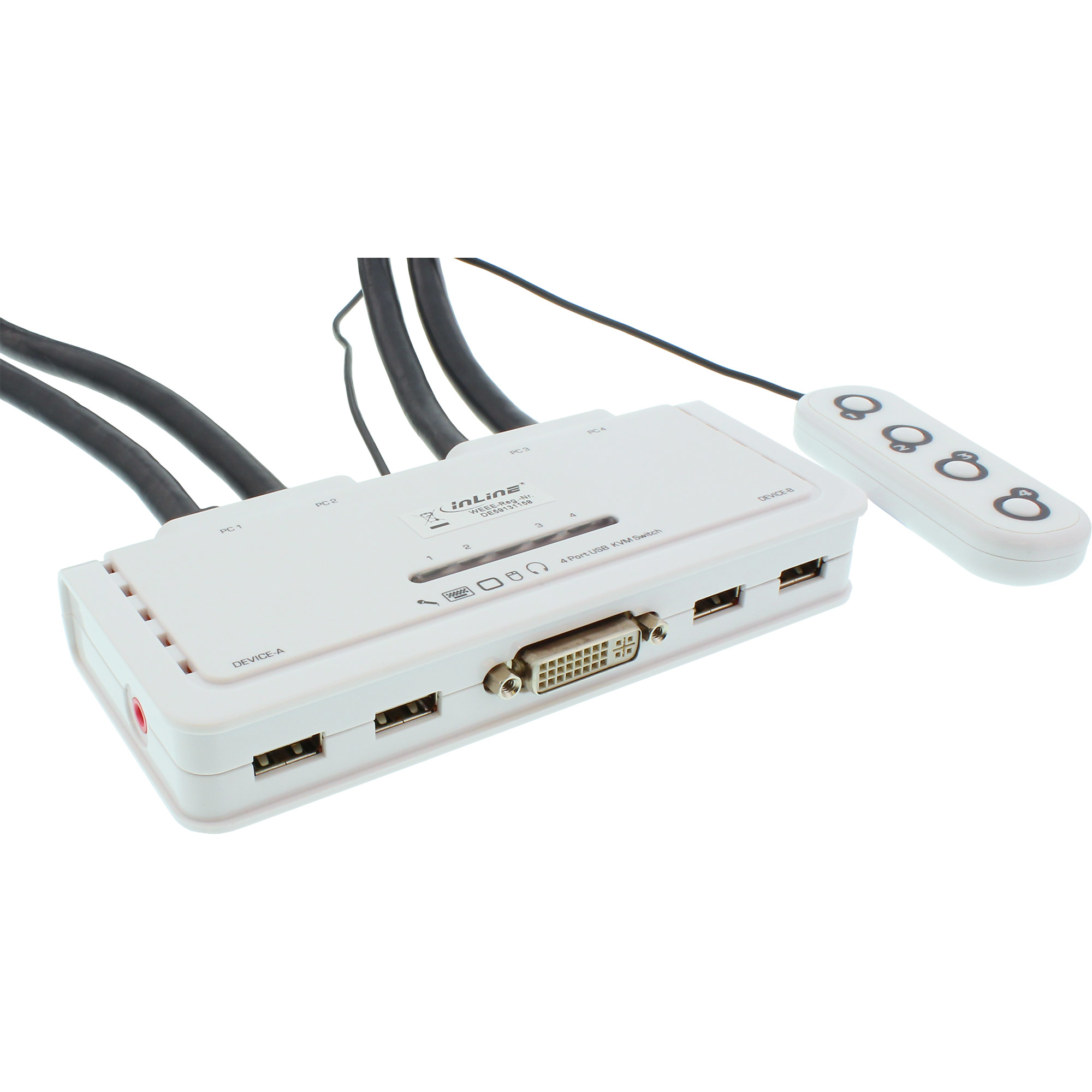 61614I INLINE INC KVM Switch - 4-fach - DVI-D - USB - mit Audio - integr. Kabel