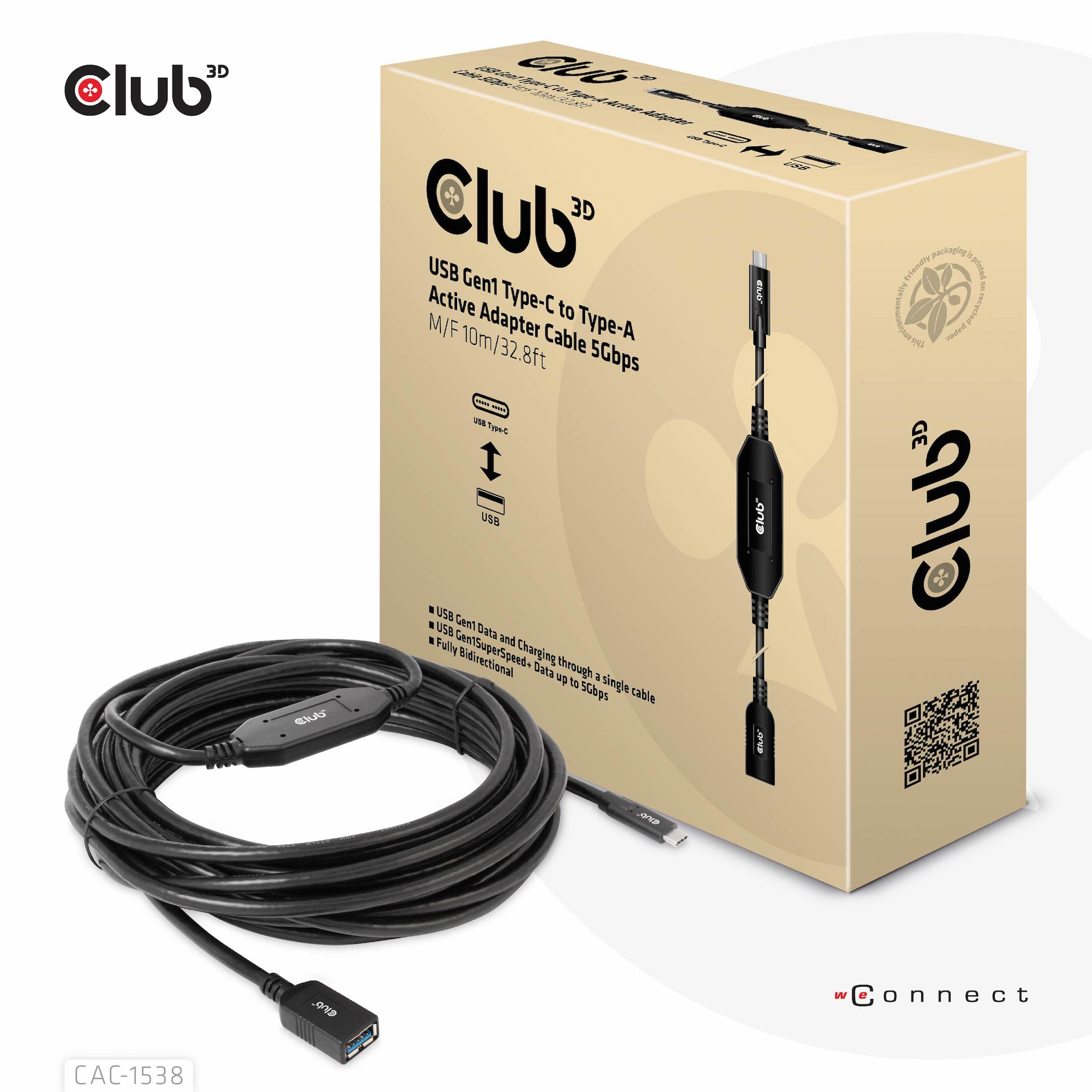 Image of CLUB3D USB Gen1 Type-C to Type-A Active Adapter Cable 5Gbps M/F...