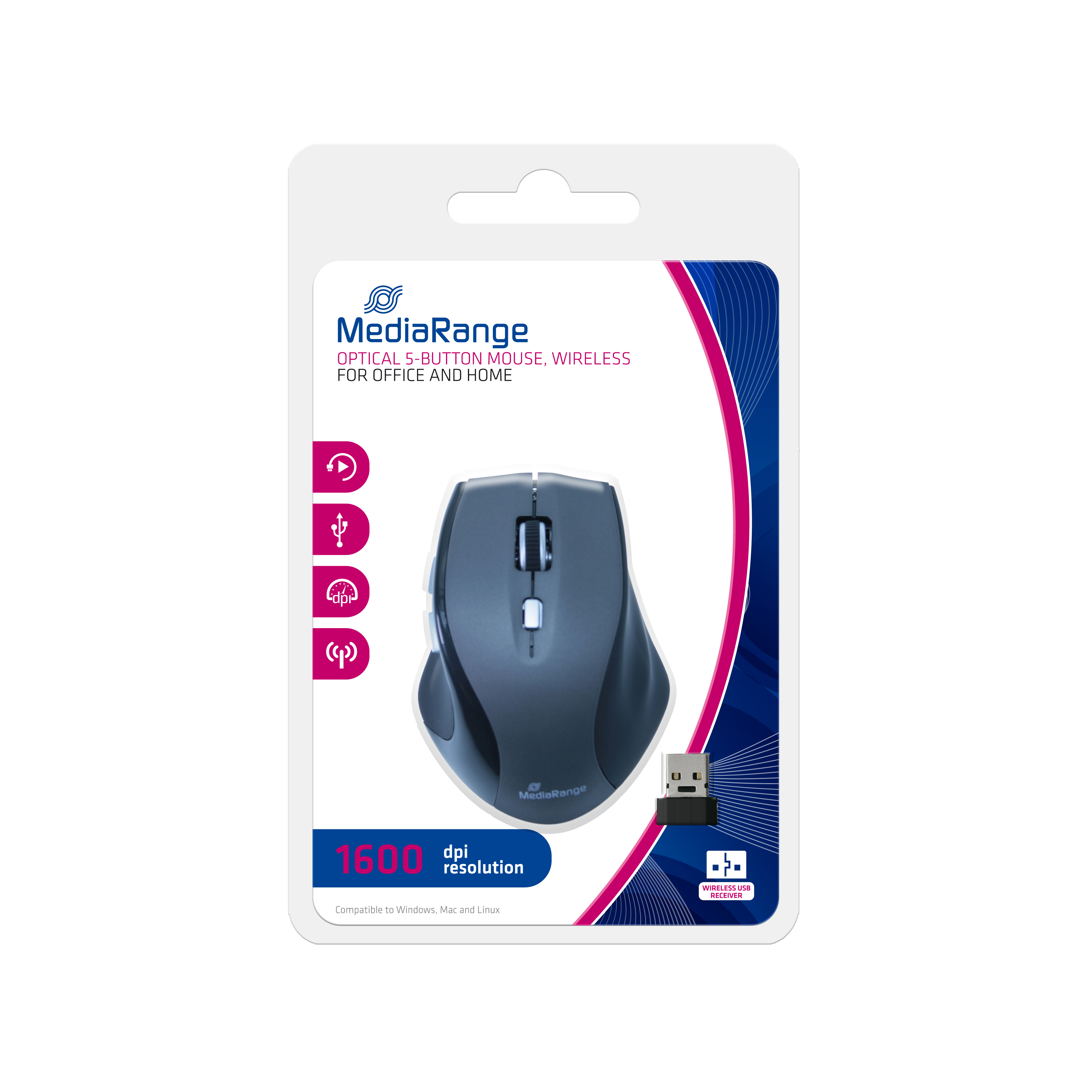 Image of MediaRange MROS203 mouse Right-hand RF Wireless Optical 1600 DPI