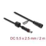 DeLOCK DC Extension Cable 5.5 x 2.5 mm male to female with screw cap M12 x 1.75 mm thread waterproof 18 AWG 2 m black