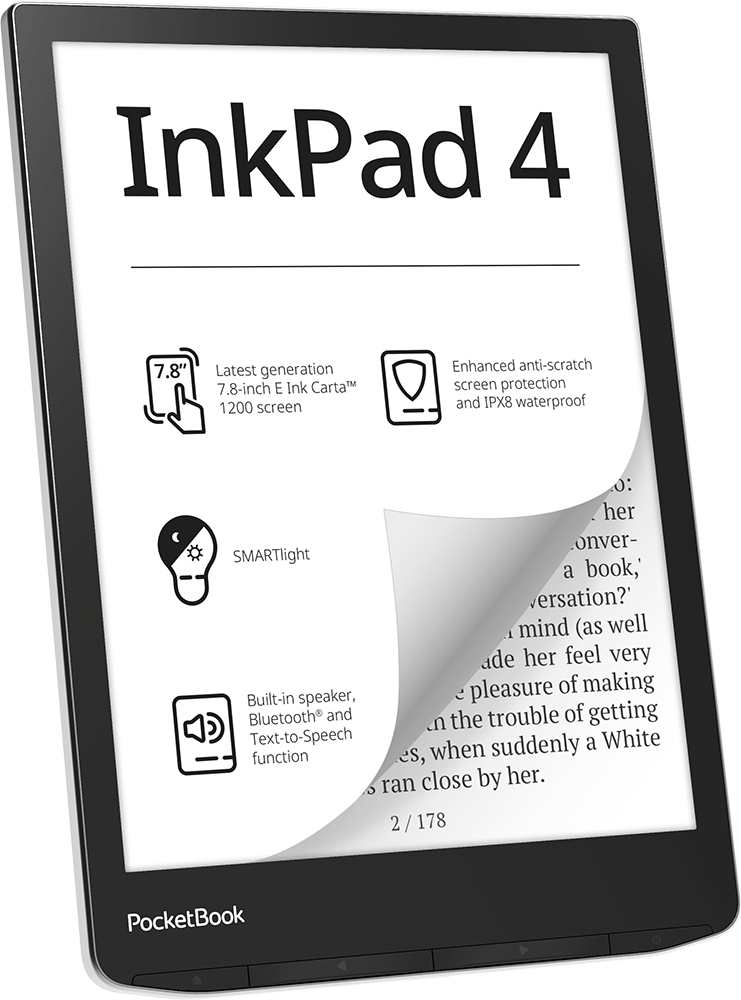 PocketBook InkPad 4 e-bokläsare Pekskärm 32 GB Wi-Fi Svart, Silver