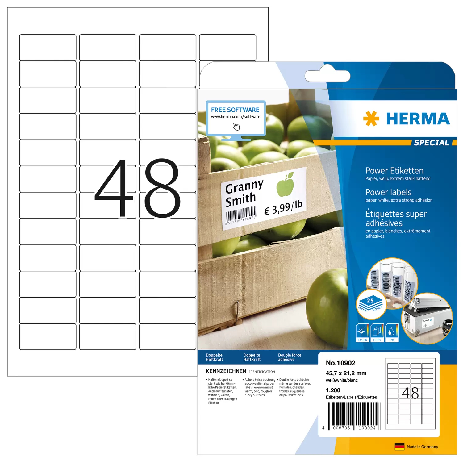 Image of HERMA Labels A4 45.7x21.2 mm white extra strong adhesion paper...