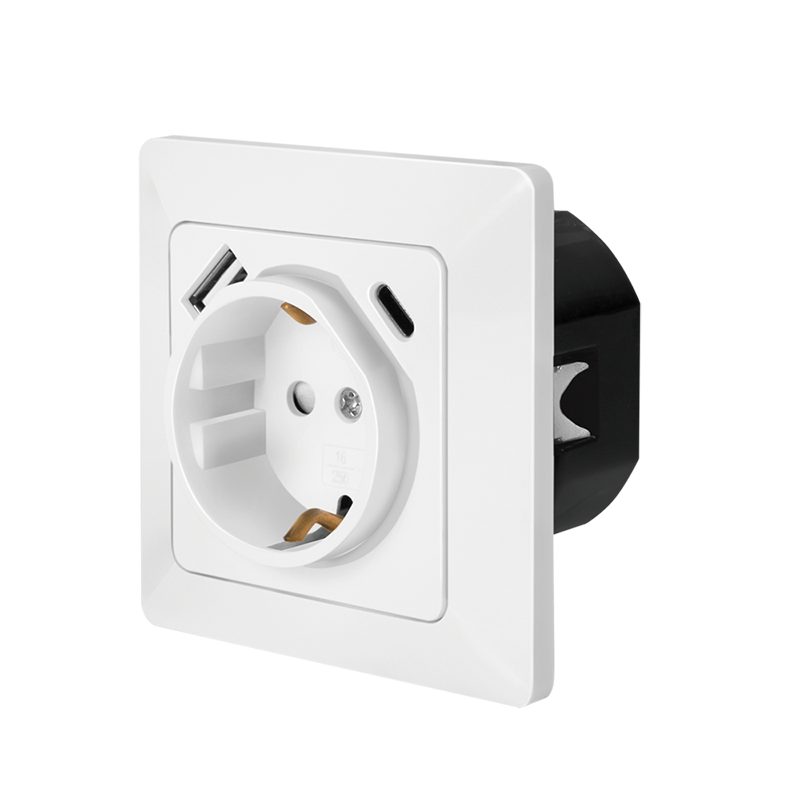 Image of LogiLink Wall outlet 1 socket+ 1-port USB-A + 1port USB-C charger