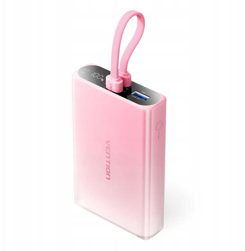 VN1 Vention 10000mAh power bank with LED display, USB-C + Lightning + USB-A, 22.5W (pink)
