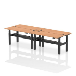 Dynamic Air Back-to-Back W1600 x D600mm Height Adjustable Sit Stand 4 Person Bench Desk With Cable Ports Oak Finish Black Frame - HA02232 DD