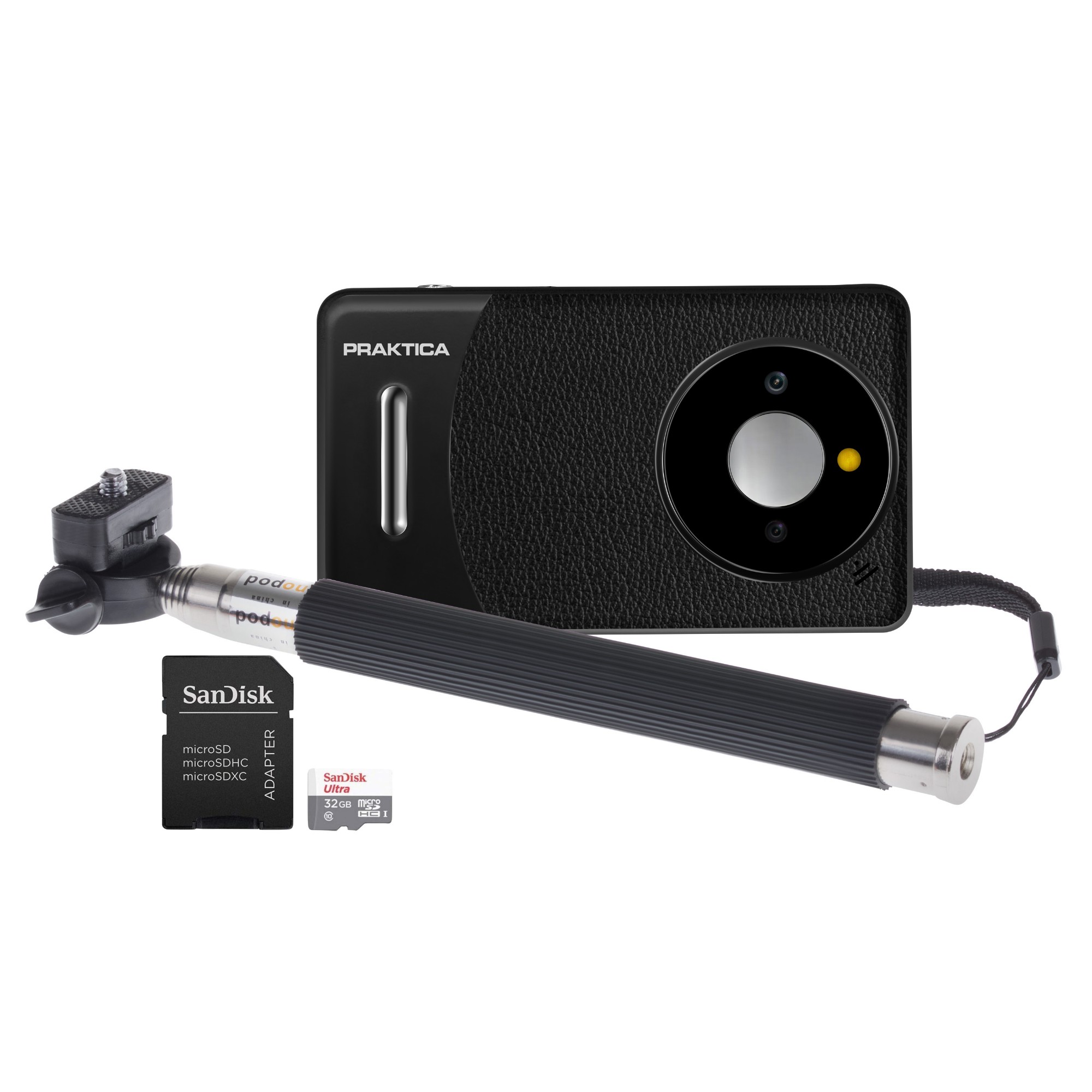Praktica DZ13 Compact Digital Camera - Camera + Sandisk 32GB MicroSD Card + Selfie Stick
