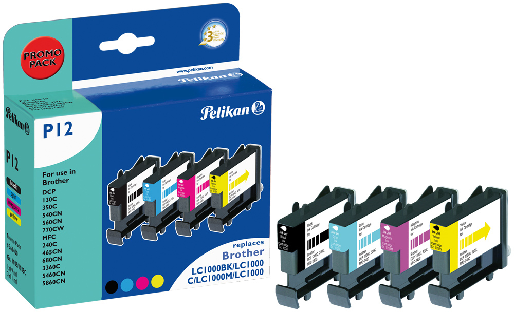 Image of Pelikan 361400/P12 Ink cartridge multi pack Bk,C,M,Y, 4x500 pages...