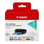 Canon 6496B005/PGI-550/CLI-551 Ink cartridge multi pack Bk,C,M,Y,Gy 7ml Pack=6 for Canon Pixma IP 8700/MG 6350/MG 7550