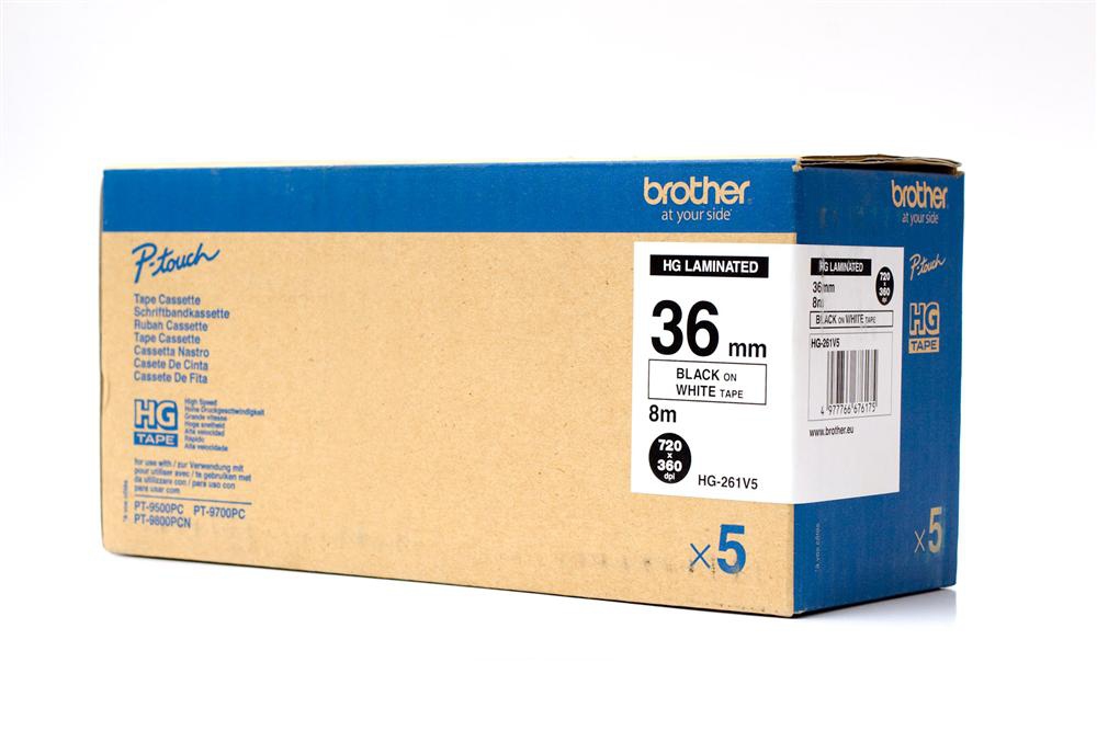 Image of Brother HG-261V5 DirectLabel black on white Laminat 36mm x 8m Pack=5 f