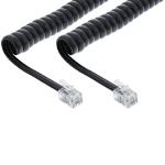 InLine Coiled Cord RJ10 direct assigned male / male, black, up to 4m