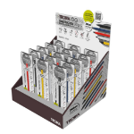 TROIKA Counter display incl. 15 x CONSTRUCTION ENDLESS Multitasking pencil, pre-sorted (each 3 x PEN20/YE, PEN20/RD, PEN20/SI, PEN20/DB, PEN20/BK), for self-service, cardboard, matt, Multicoloured