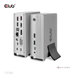 CLUB3D USB type C Universeel docking station 2x USB Gen2 Type-A 1x USB Gen1 Type-A 1x USB Type-A (ROOD) Smart Charging-poort 5V/2.4A Max. • 2x HDMI (DP Alt Mode) 1x DP (DP Alt Mode) 1x VGA 1x RJ45 max.120 Watt opladen