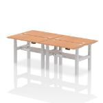 Dynamic Air Back-to-Back W1200 x D600mm Height Adjustable Sit Stand 4 Person Bench Desk With Cable Ports Oak Finish Silver Frame - HA01586 DD