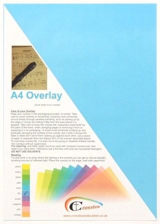 Crossbow Education A4 Overlay 5 pack: Sky Blue. Designed to support users with scotopic sensitivity- Irlen Sy