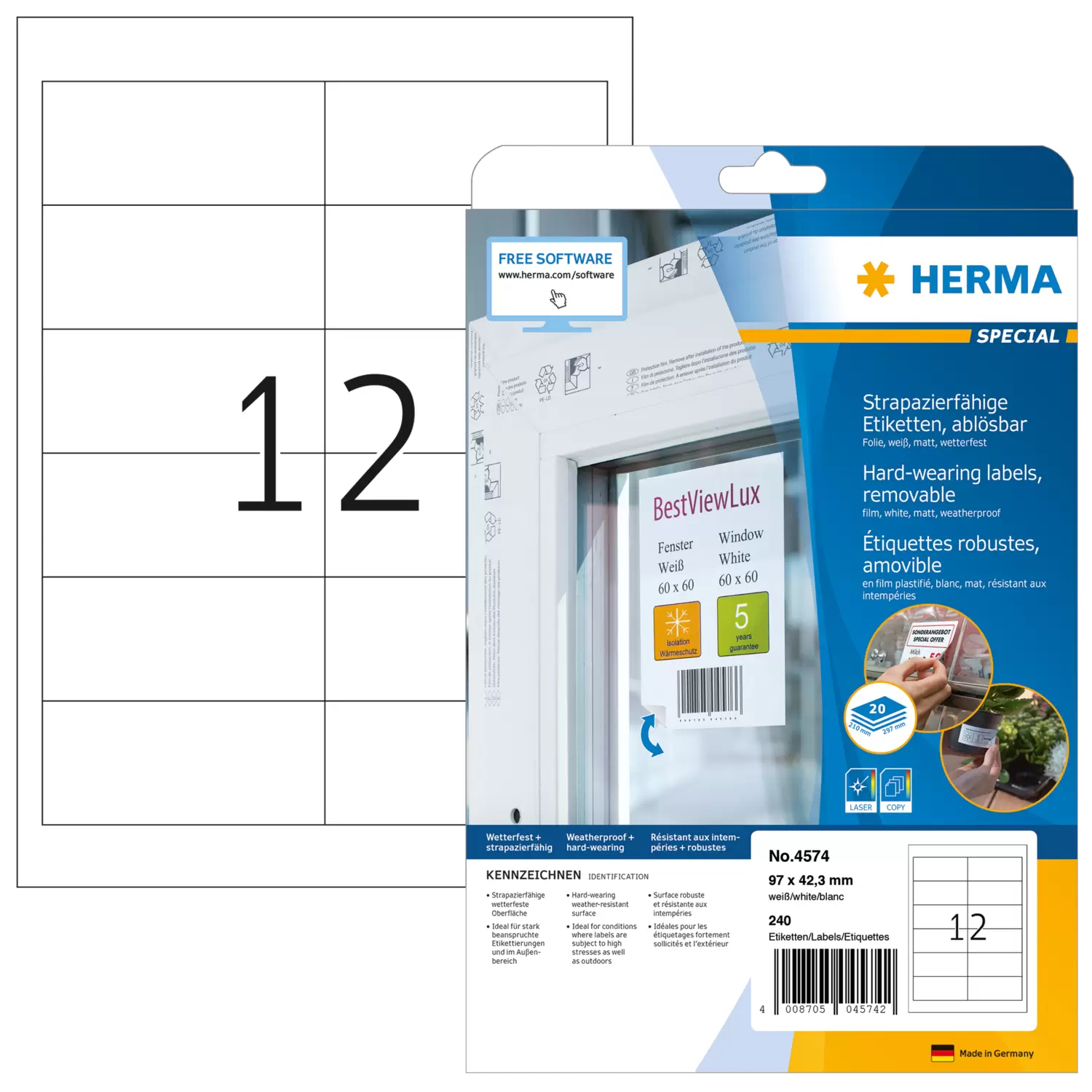 Image of HERMA 4574 self-adhesive label Removable White 240 pc(s)