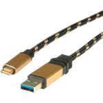 ROLINE USB 0.5m USB cable USB 3.2 Gen 2 (3.1 Gen 2) USB A USB C Black, Gold
