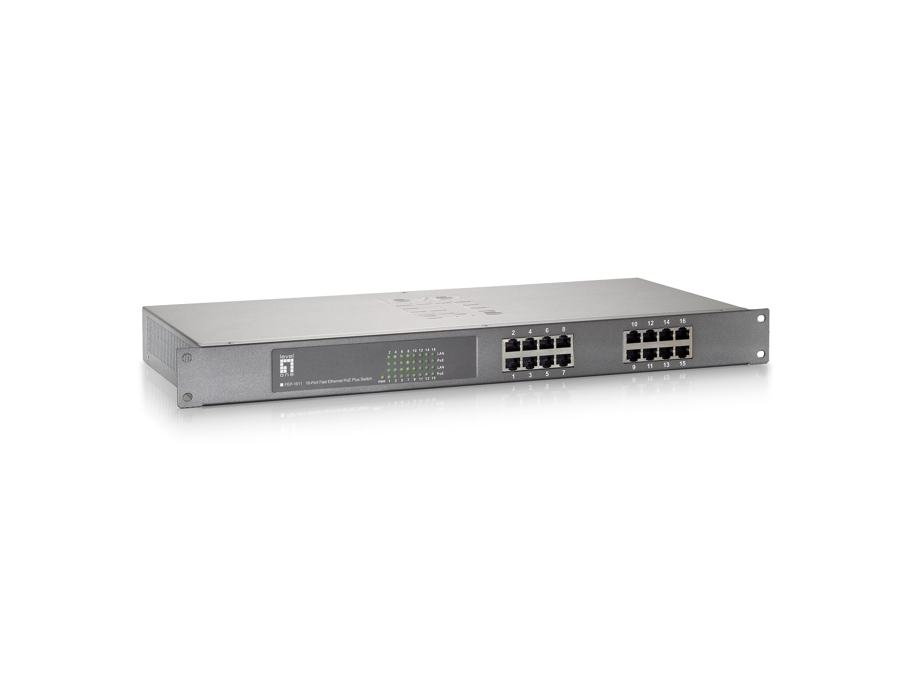 Image of LevelOne 16-Port Fast Ethernet PoE Switch, 240W, 802.3at/af PoE