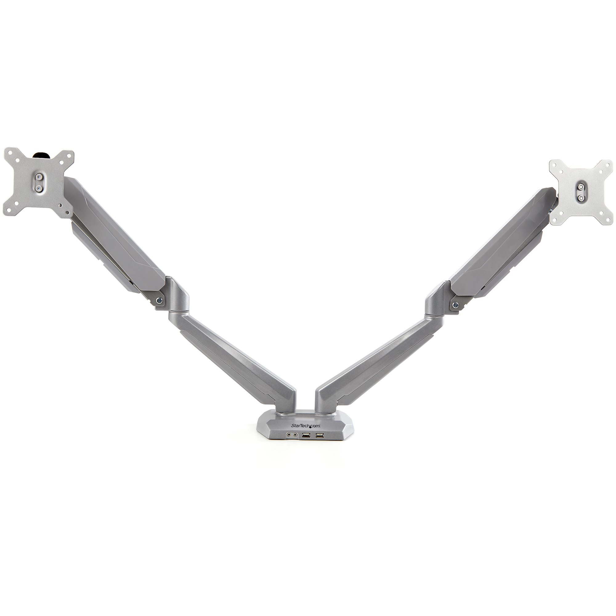 StarTech.com Desk Mount Dual Monitor Arm with USB & Audio - Desk Clamp VESA Mount for up to 30 inch Displays - 2x USB, 2x 3.5mm audio - Ergonomic Full Motion Dual Monitor Arm - Silver