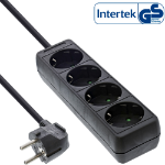 InLine Socket strip, 4-way earth contact CEE 7/3, black, 1.5m