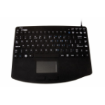 Accuratus Accumed KYBNA-SIL540CV2B; slimline fully sealed black USB keyboard with integrated hi-res touchpad. Made up of a durable Silicone body with NanoArmour 2 layer antibacterial protection impregnated into the silicone and coated on the surface. IP 6