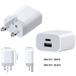 FDL 2 PORT 1 USB-A & 1 USB-C UK TRAVEL CHARGER 20W - WHITE