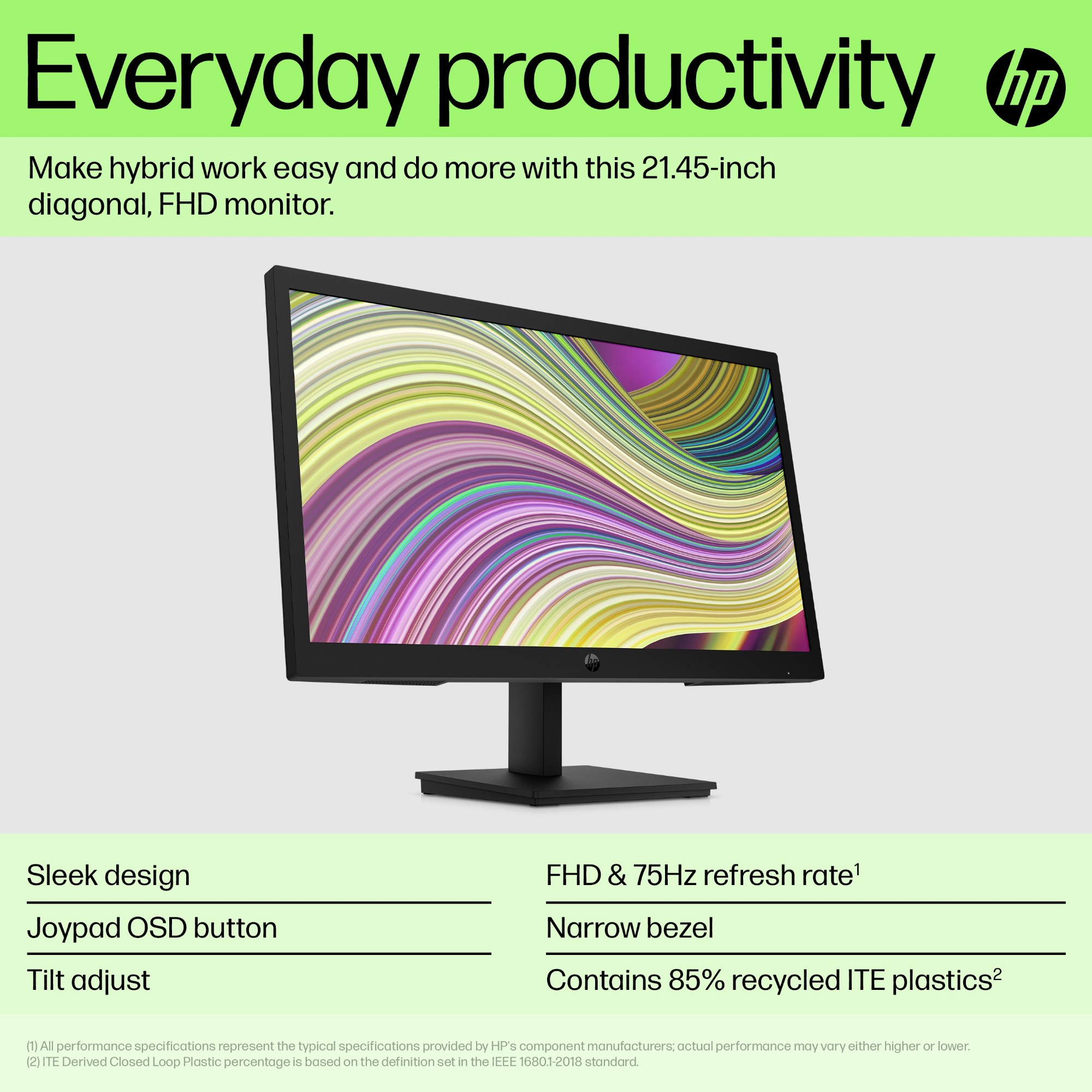 HP P22v G5 computer monitor 54.5 cm (21.4") 1920 x 1080 pixels Full HD Black