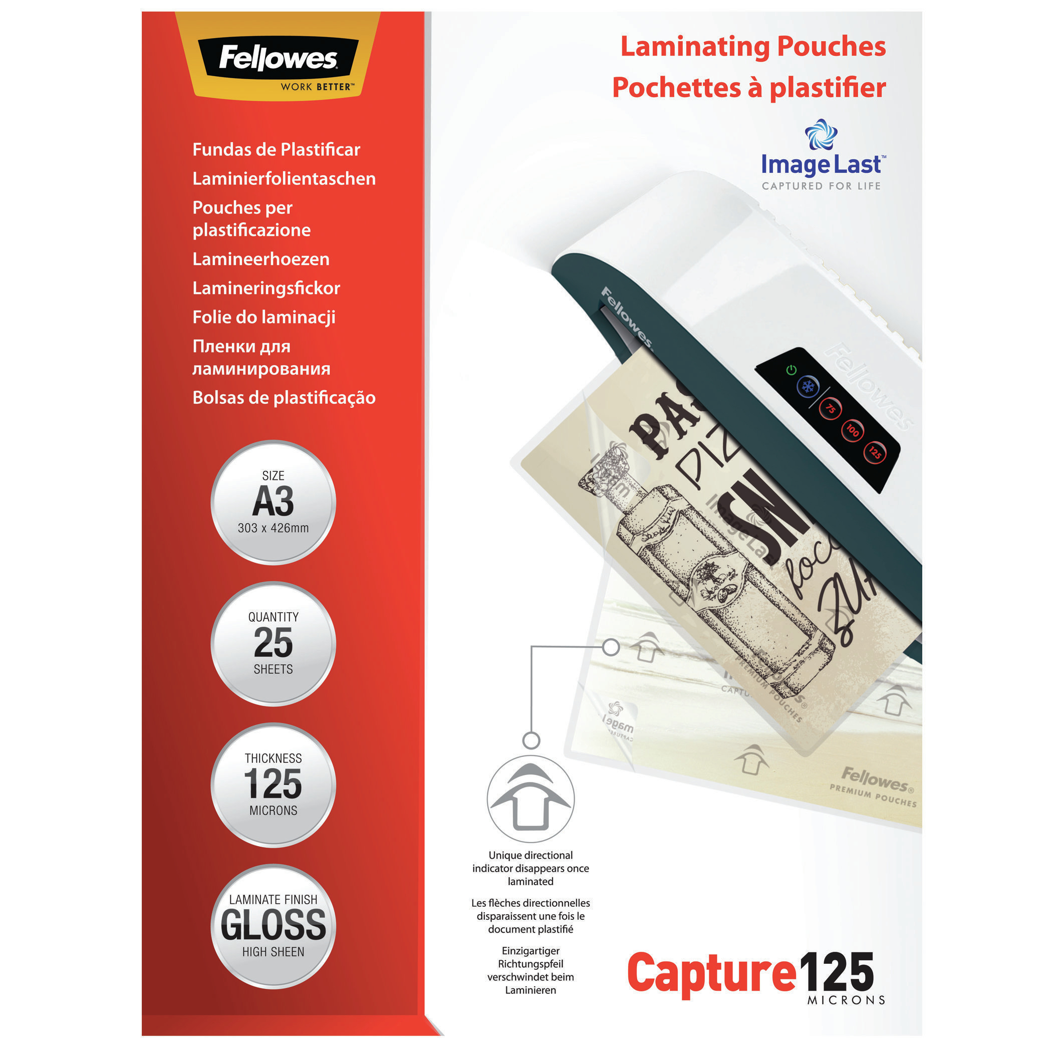 Image of Fellowes ImageLast A3 125 Micron Laminating Pouch - 25 pack