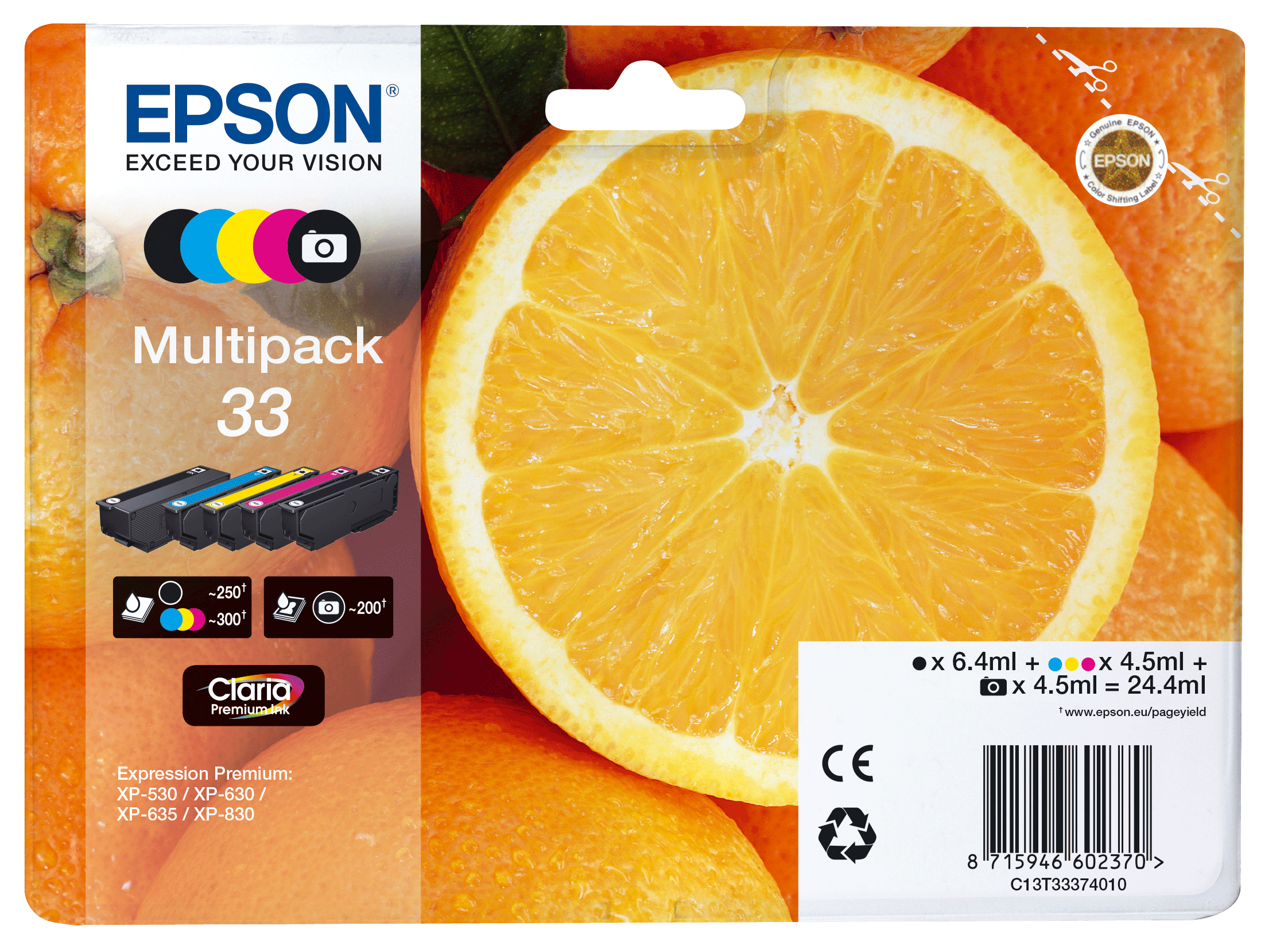 Image of Epson C13T33374011/33 Ink cartridge multi pack Bk,C,M,Y,PBK...