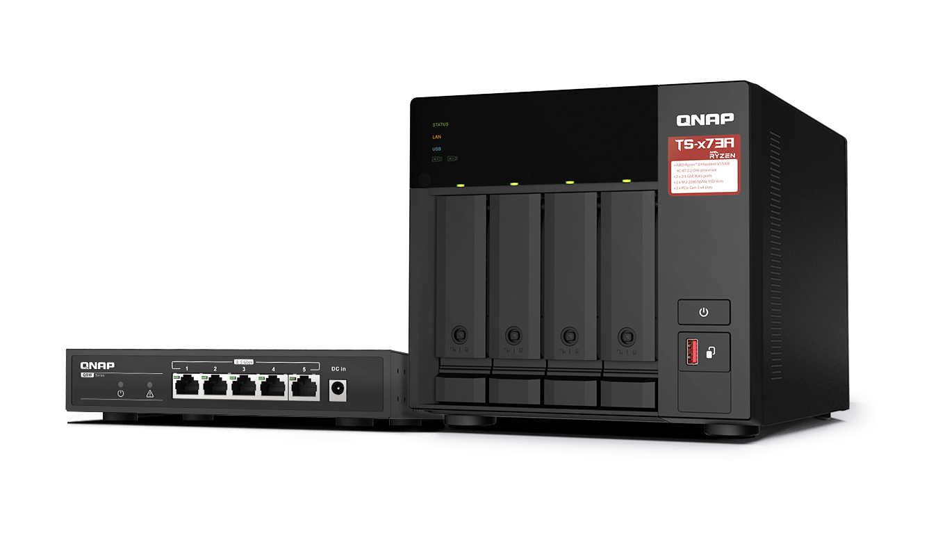 QNAP TS-473A + QSW-1105-5T Bundle Pack NAS Tower Ryzen Embedded V1500B