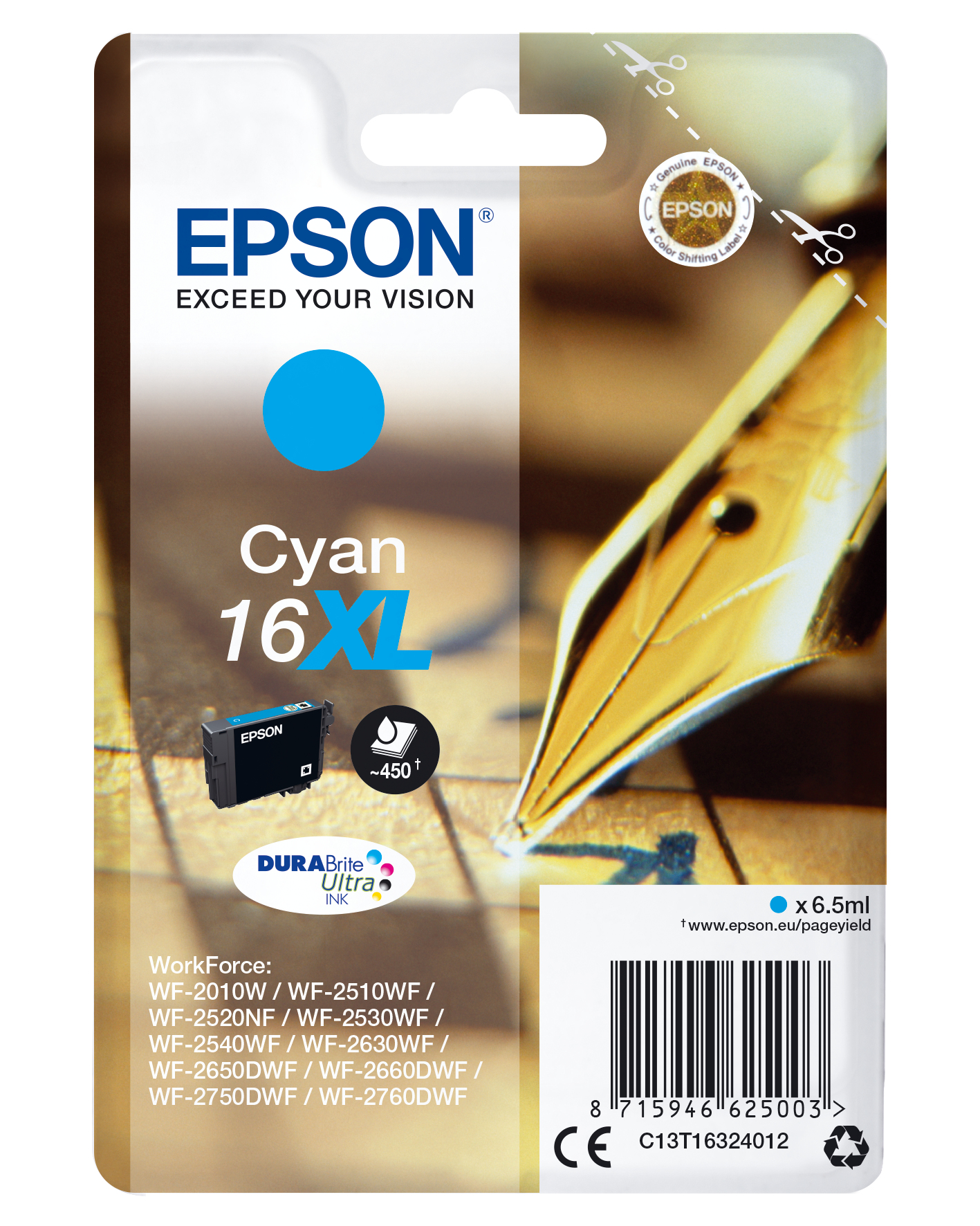 Image of Epson C13T16324012/16XL Ink cartridge cyan high-capacity XL, 450...