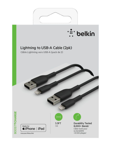 Belkin CAA001BT1MBK2PK lightning cable 1 m Black