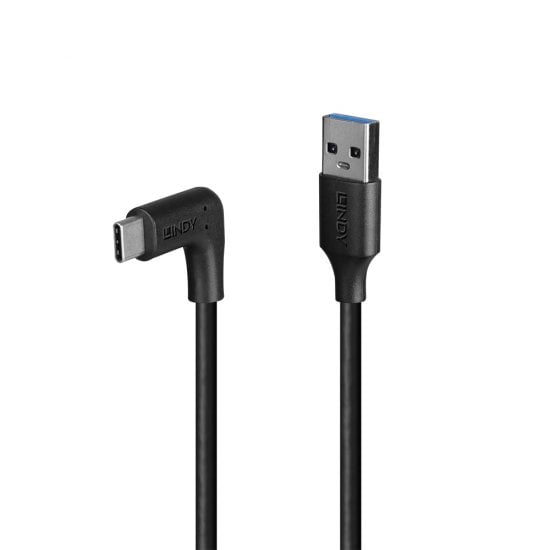 Lindy 1.5m USB 3.2 Type-A to Right-Angled USB-C Cable. 10Gbps