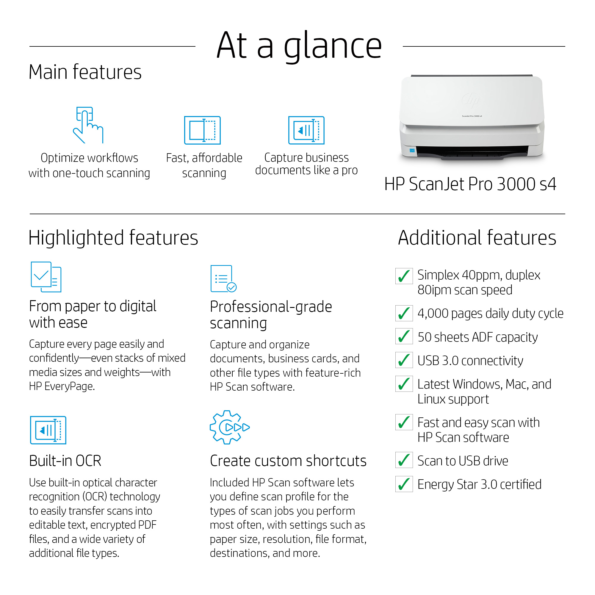 HP ScanJet Pro 3000 s4 Sheet-feed Scanner