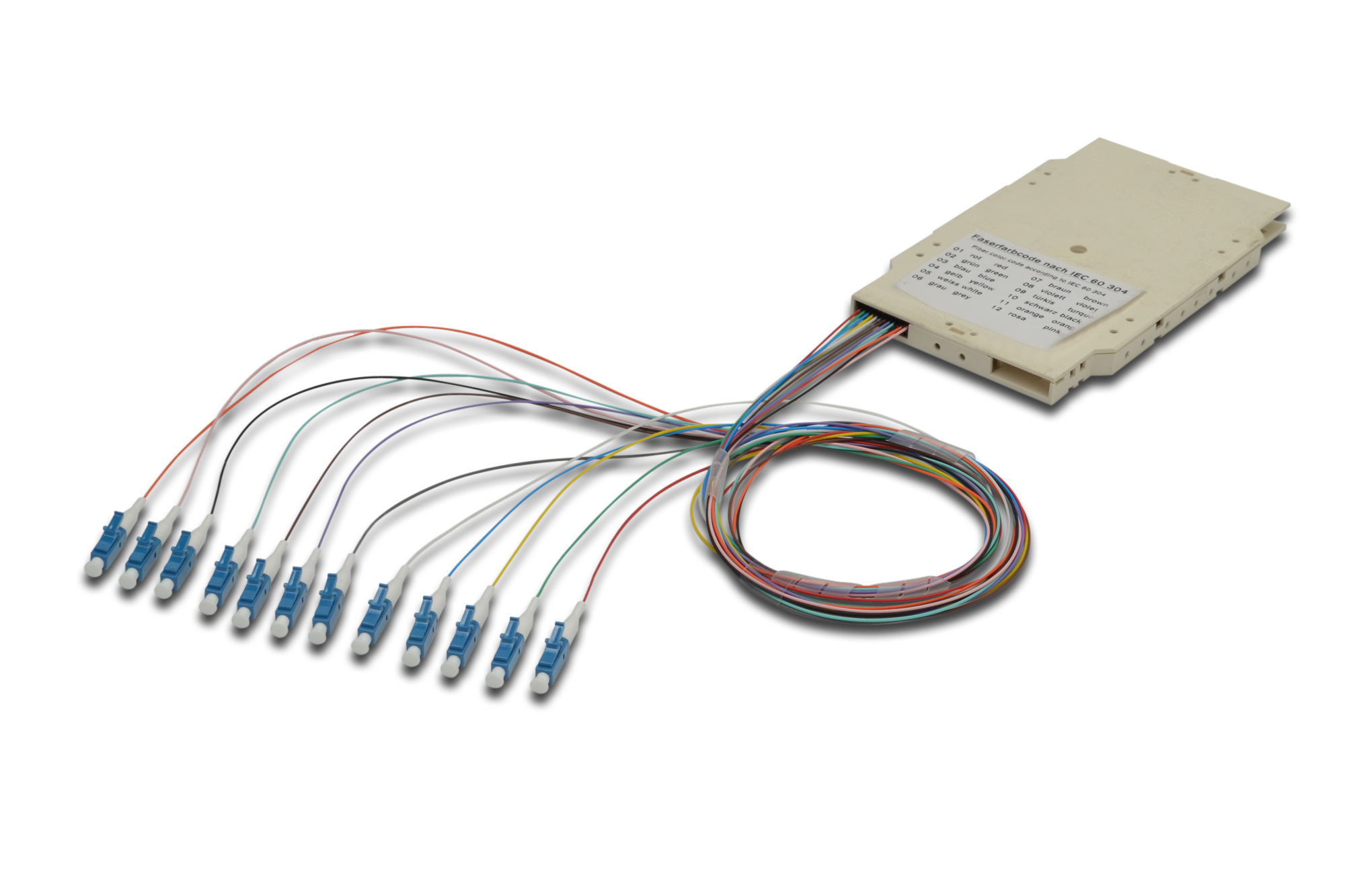 Image of Digitus Splice cassette with 12 pigtails, pre-assembled, LC (APC), OS2