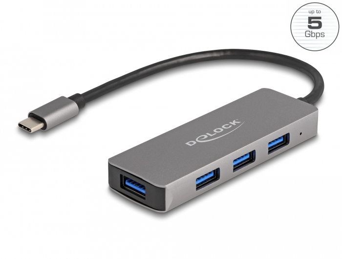 DeLOCK 4 Port USB 5 Gbps Hub with USB Type-C connector â€“ USB Type-A ports on the side