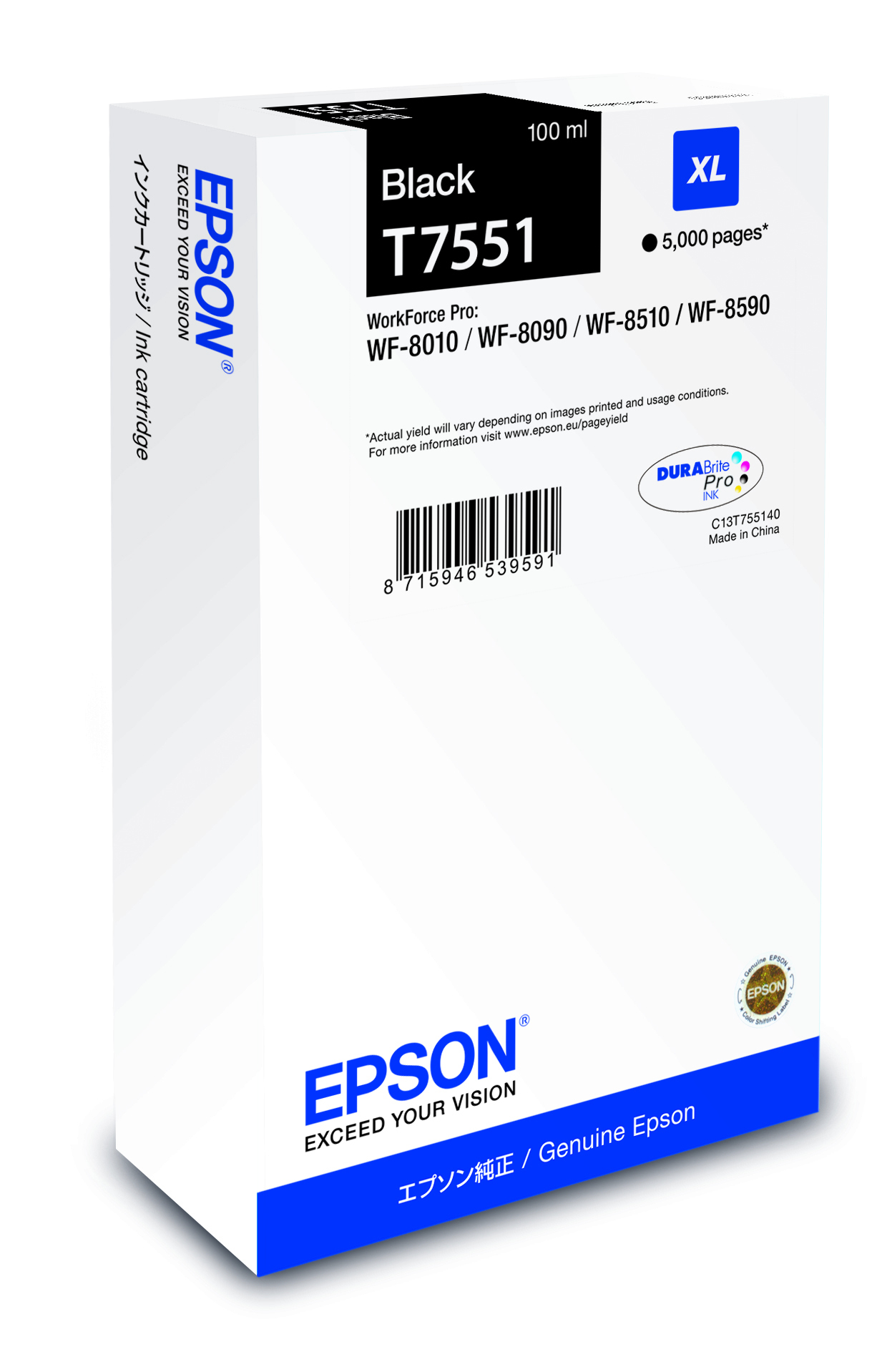 Epson C13T75514N/T7551 Ink cartridge black. 5K pages 100ml for Epson W