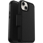OtterBox Strada Case for iPhone 14 Plus, Shockproof, Drop proof, Premium Leather Protective Folio with Two Card Holders, 3x Tested to Military Standard, Black, No Retail Packaging