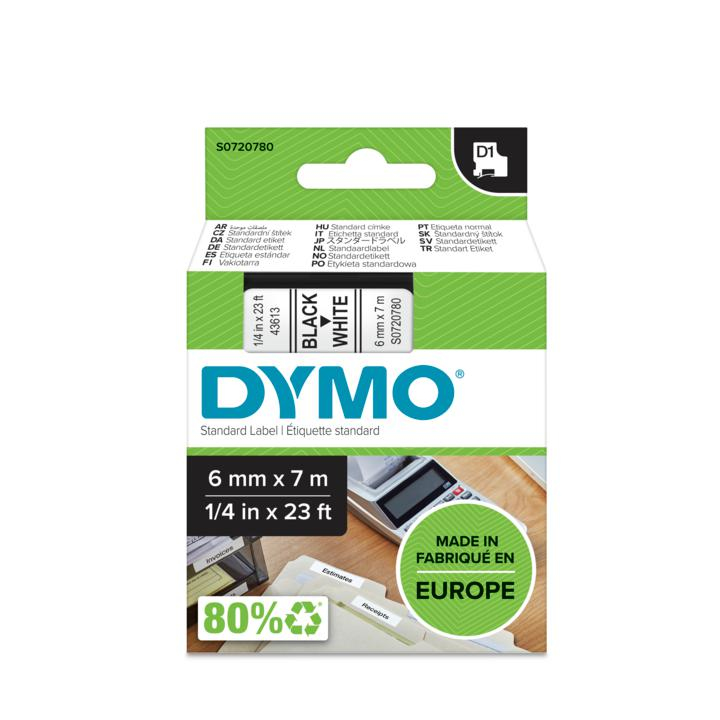 Dymo 43613 D1 LabelMaker Tape 6mm x 7m Black on White S0720780