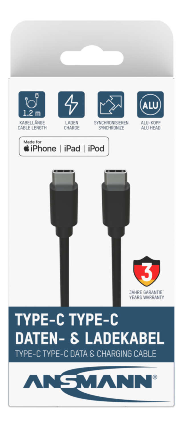 Image of Ansmann 1700-0121 USB cable 0.12 m USB C Black
