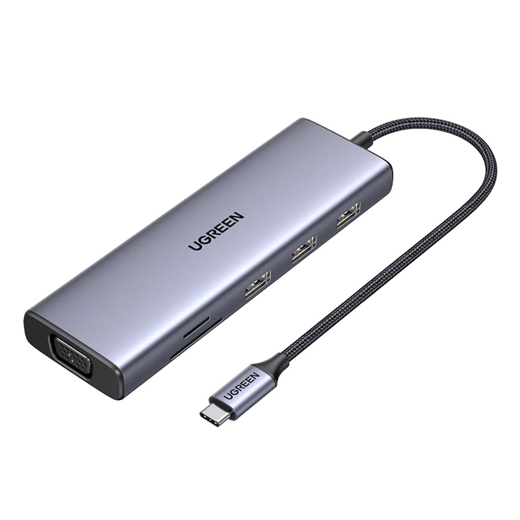 EU Product - USB-C Adapter to 3x USB-A 3.0 / HDMI / VGA / RJ45 / SD / TF / USB-C PD - Gray thumbnail