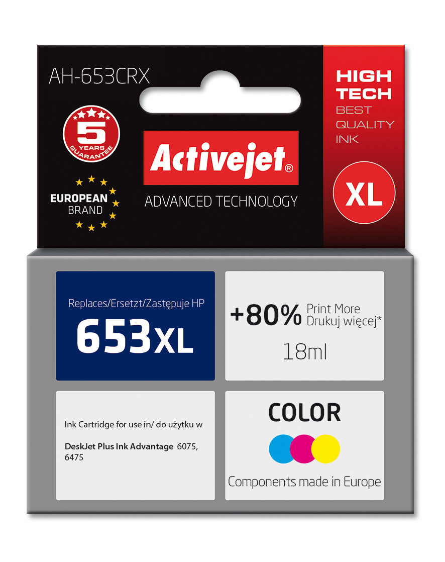 Activejet AH-653CRX ink (replacement for HP 652 F6V24AE; Premium; 320 pages; color)