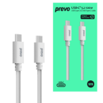 PREVO USB 3.2 100W C to C cable, 20V/5A, 10GB/20GB/s, White, Superior Design & Performance, Retail Box Packaging