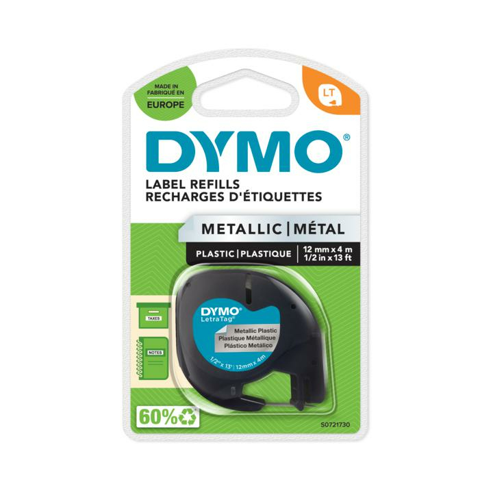 Dymo 91208/S0721730 DirectLabel-etikettes silver 12mm x 4m for Dymo LetraTag