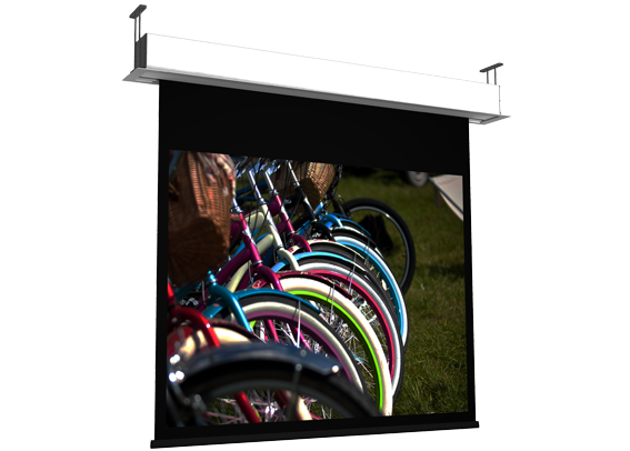 Screen International Giotto HC 450cm x 253cm, 16/9 Format Non Tensioned Ceiling Recessed Electric Screen, Matt White Surface, 30cm Black Drop and 5cm Black Borders